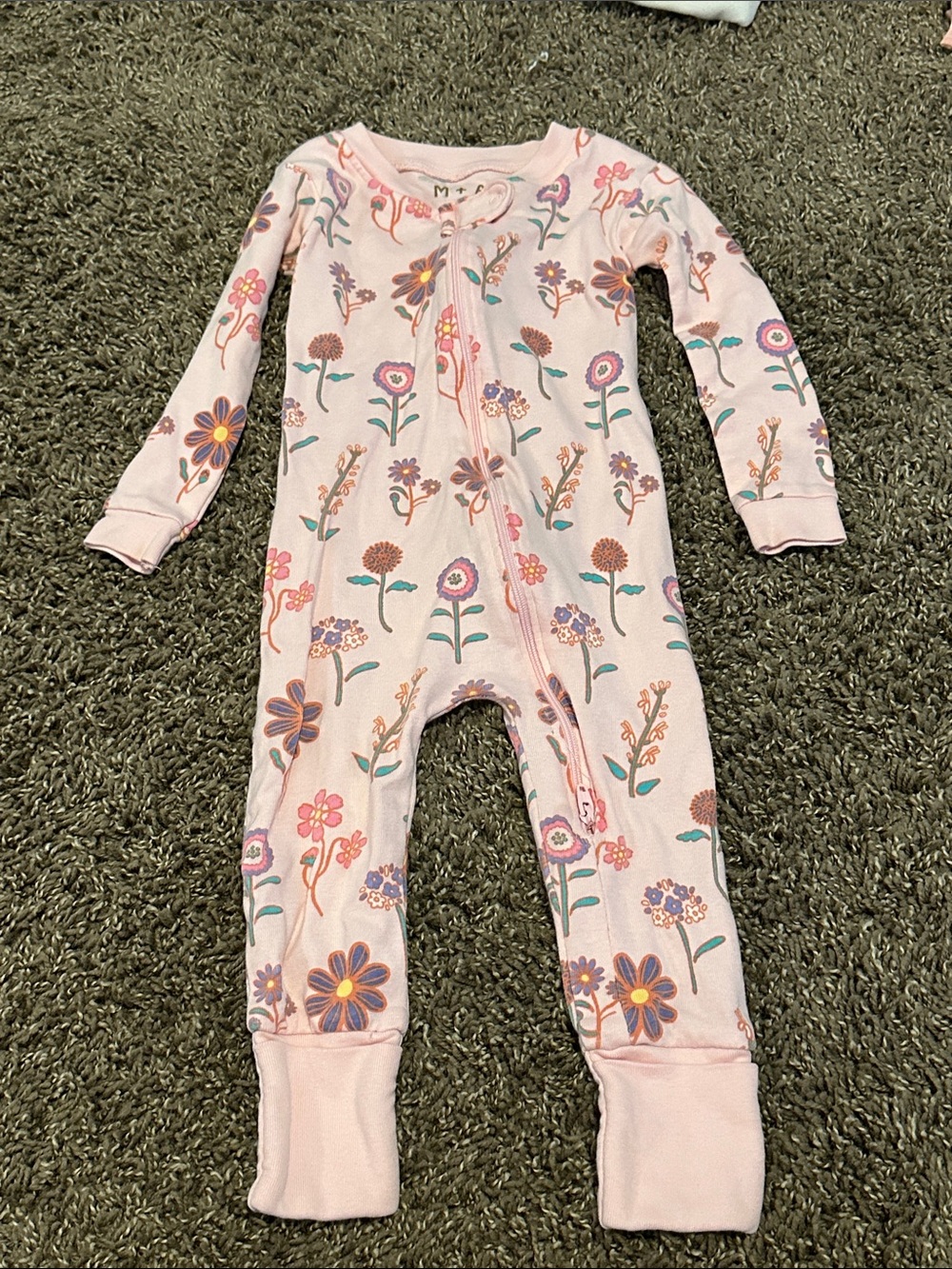 Zip-Front Floral Footed One-Piece - Pink